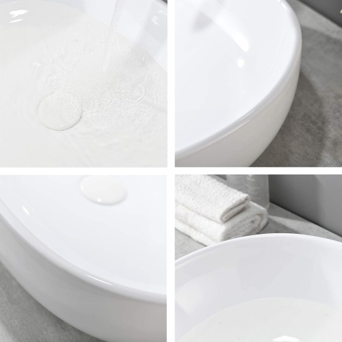 Oval Vessel Sink, VAPSINT 23"x16" White Ceramic Bathroom Vessel Sink Modern Oval Shape Above Counter Bathroom 