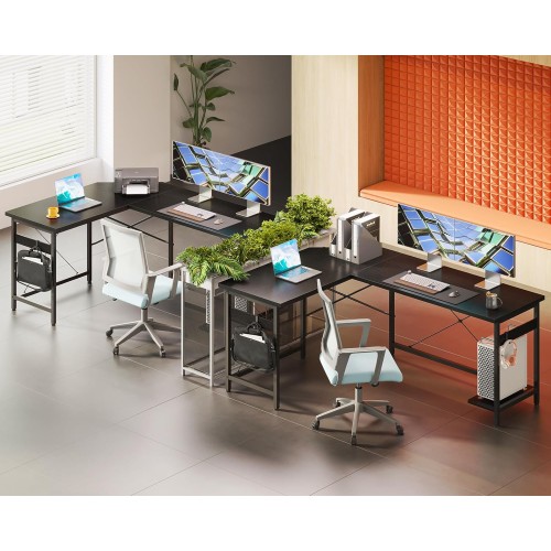 Coleshome 59" L Shaped Corner Computer Desk, Sturdy Home Office Table, Writing Larger Gaming Workstation, Black