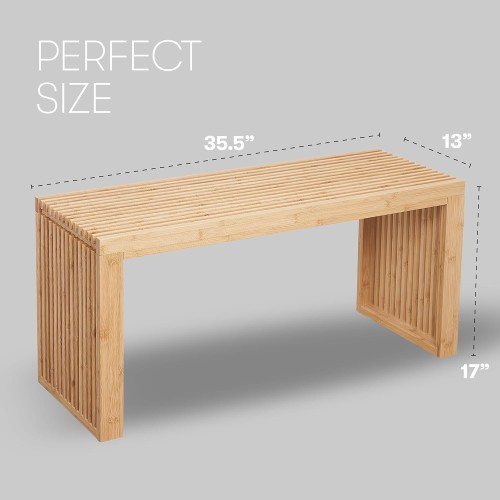 SWEVEN Dining Bench | Entryway Bench | Bedside Bench | Modern Indoor Wooden Storage Bench for Front Entry Way, Bedroom, Bathroom, Kitchen and More | Bamboo Wood Storage Bench