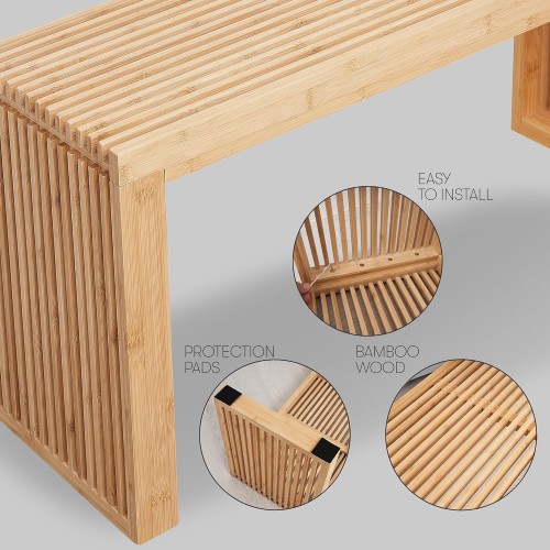 SWEVEN Dining Bench | Entryway Bench | Bedside Bench | Modern Indoor Wooden Storage Bench for Front Entry Way, Bedroom, Bathroom, Kitchen and More | Bamboo Wood Storage Bench