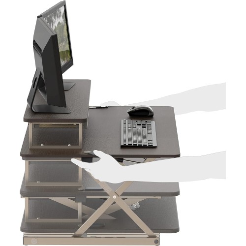 SHW Standing Desk Converter 36-Inch Pneumatic Height Adjustable with Monitor Riser, Espresso SHW Standing Desk Converter 36-Inch Pneumatic Height Adjustable with Monitor Riser, Espresso