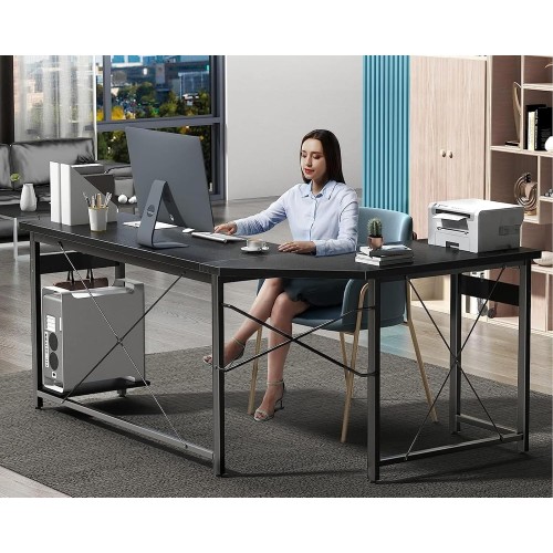 Coleshome 59" L Shaped Corner Computer Desk, Sturdy Home Office Table, Writing Larger Gaming Workstation, Black