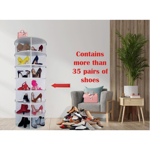 Original Rotating Shoe Rack Tower, original 7-tier hold over 35 pairs of shoes, Spinning Shoe Display Lazy Susan, Revolving 360 shoe rack tower, Rotate Shoes Closet Organization.