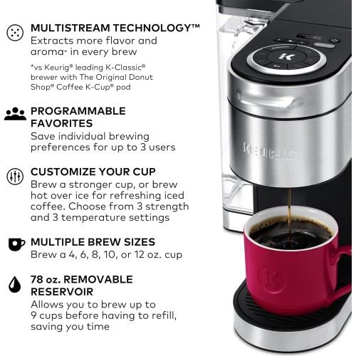 Keurig K-Supreme Plus Single Serve K-Cup Pod Coffee Maker, MultiStream Technology, Customizable Strength and Temperature Settings, Programmable, 78oz Removable Reservoir, Stainless Steel