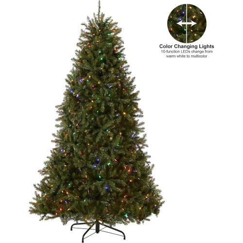 National Tree Company Pre-Lit Artificial Full Christmas Tree, Green, Dunhill Fir, Dual Color LED Lights, Includes PowerConnect and Stand, 6.5 Feet