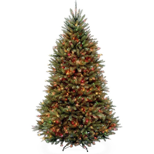 National Tree Company Pre-Lit Artificial Full Christmas Tree, Green, Dunhill Fir, Dual Color LED Lights, Includes PowerConnect and Stand, 6.5 Feet