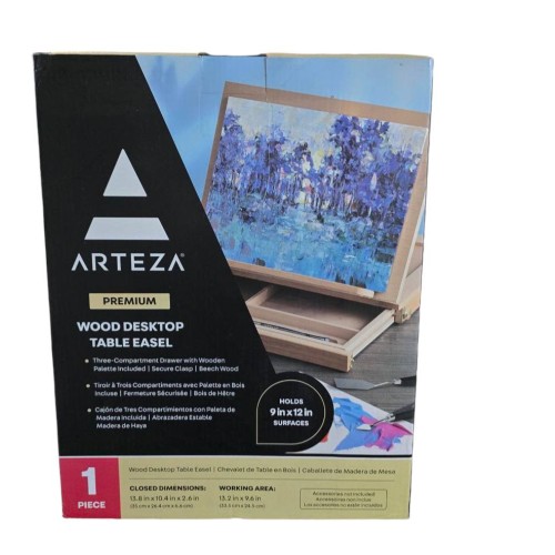 ARTEZA Tabletop Easel 13.4x10.3x2 Inches, Portable Beechwood Easel Box with Drawer & Palette for Artists