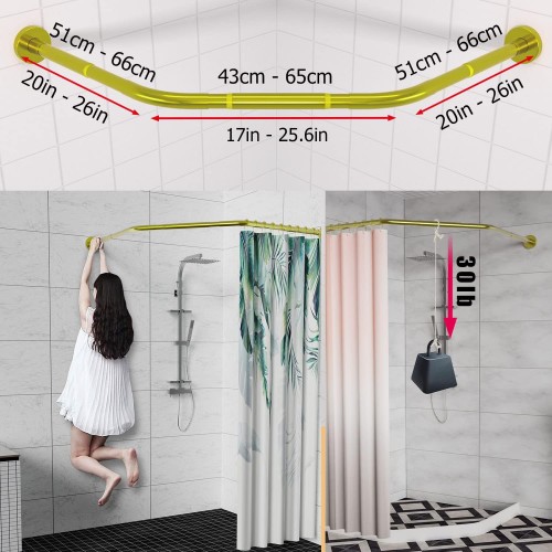 Sikaiqi Stretchable 304 Stainless Diamond Shaped Bathroom Bathtub Corner Shower Curtain Rod Rack (Diamond Shaped Gold