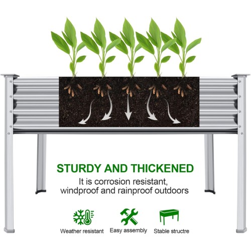 Land Guard Galvanized Raised Garden Bed with Legs, 48×24×32in Large Metal Elevated Raised Planter Box with Drainage Holes for Backyard, Patio, Balcony, 400lb