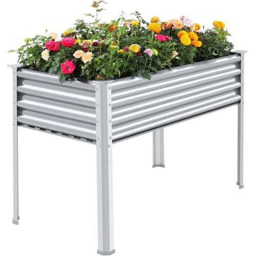 Land Guard Galvanized Raised Garden Bed with Legs, 48×24×32in Large Metal Elevated Raised Planter Box with Drainage Holes for Backyard, Patio, Balcony, 400lb