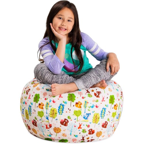 Posh Creations Stuffable Kids Stuffed Animal Storage Bean Bag Chair Cover - Childrens Toy Organizer, Medium 27" - Canvas Animals Forest Critters