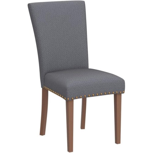 COLAMY Upholstered Parsons Dining Chairs Set of 2, Fabric Dining Room Kitchen Side Chair with Nailhead Trim and Wood Legs - Dark Grey