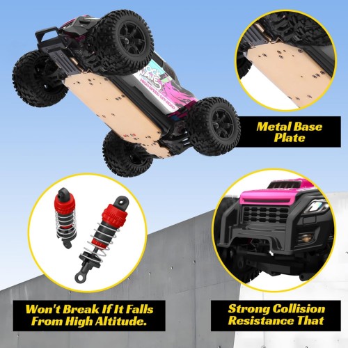 Powerextra RC Cars for Adults, 1:16 Scales High Speed 40+ KM/H Remote Control Truck, 4WD Hobby Electric Off Road Monster Trucks with LED Light, 2 Batteries, 50+ Mins Play Car Gift for Boys & Girls