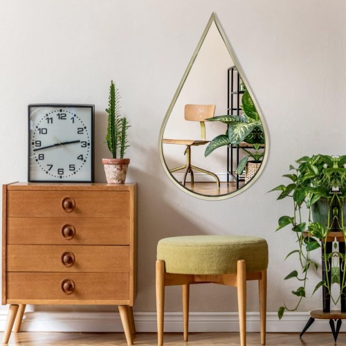 BAODANFU Wall Mirror Decorative Mirrors Mounted Decor Tear Drop Shape Wall-Mounted Gold for Bedroom Living Room Entryway Bathroom Vanity(Gold, 1-Pack)