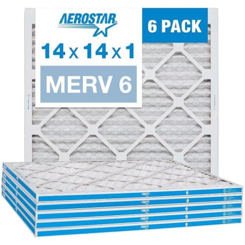 Aerostar 14x14x1 MERV 13 Pleated Air Filter AC Furnace Air Filter 6 Pack