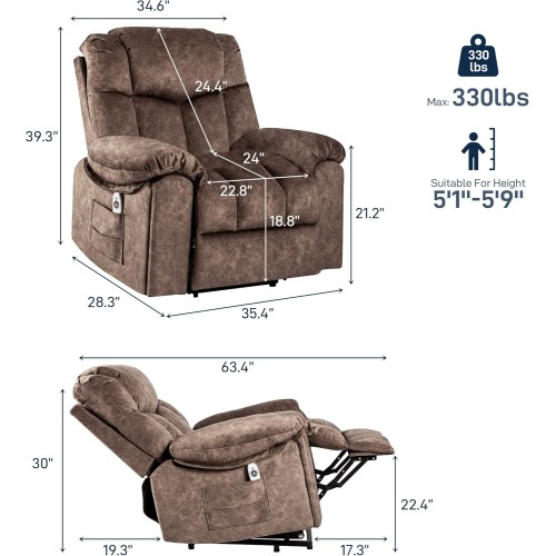 Power Lift Recliner Heated Massage Chair for Elderly, Electric Stand Up Remote Motorized Hideable Cup Holders Lounge Wide Ergonomic Fabric Senior Recliner for Home