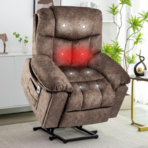 Power Lift Recliner Heated Massage Chair for Elderly, Electric Stand Up Remote Motorized Hideable Cup Holders Lounge Wide Ergonomic Fabric Senior Recliner for Home