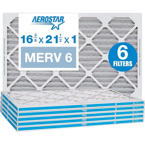 Aerostar 16 3/8 x 21 1/2 x 1 MERV 6 Pleated Air Filter, AC Furnace Air Filter, 6 Pack (Actual Size: 16 3/8"x21 1/2"x3/4")