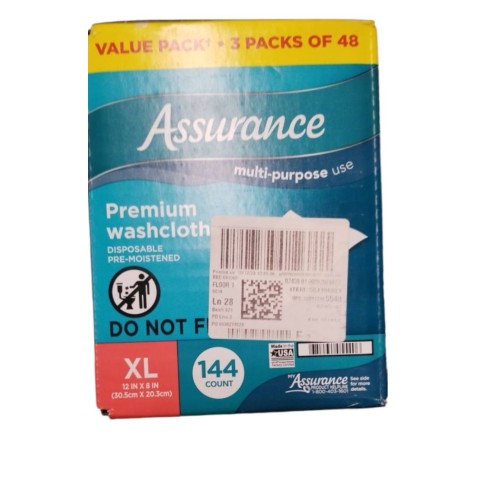 Assurance Premium Disposable Washcloths, XL 12"x8" 144-Count