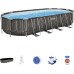 Bestway Power Steel 24' x 12' x 52" Rectangular Metal Frame Above Ground Swimming Pool Set with 1500 GPH Sand Filter Pump, Ladder, and Pool Cover