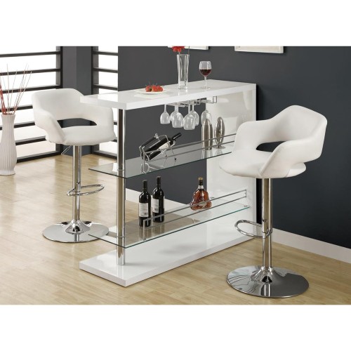 Monarch Specialties 2358 Stool, Swivel, Bar Height, Adjustable, Metal, Pu Leather Look, White, Chrome, Contemporary, Modern Barstool, 22.5" L x 21" W x 36" H