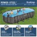 Bestway Power Steel 24' x 12' x 52" Rectangular Metal Frame Above Ground Swimming Pool Set with 1500 GPH Sand Filter Pump, Ladder, and Pool Cover