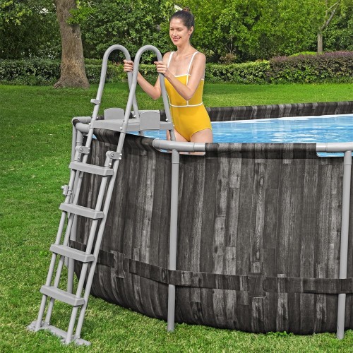 Bestway Power Steel 24' x 12' x 52" Rectangular Metal Frame Above Ground Swimming Pool Set with 1500 GPH Sand Filter Pump, Ladder, and Pool Cover