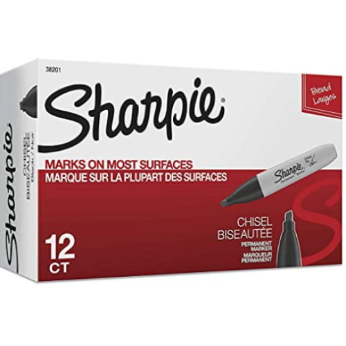 SHARPIE 38201 Permanent Marker, Chisel Tip, Black, 12 Markers