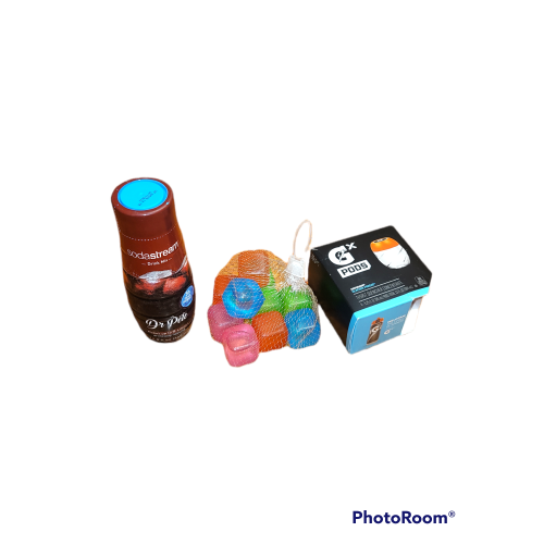 Soda Stream Dr. Pete, Gx Gatorade Glaicer Freeze Pods (2 pods) and 10 Chill Ice Reusable Ice cubes 