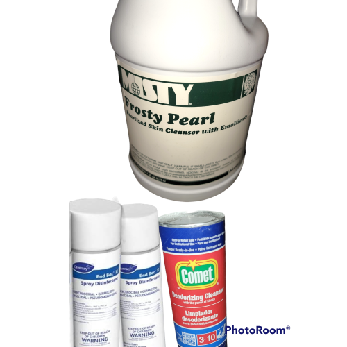 End Bac II Disinfectant + Comet Commercial Cleaner + Misty Fortified Skin Cleanser With Emollients gallon 