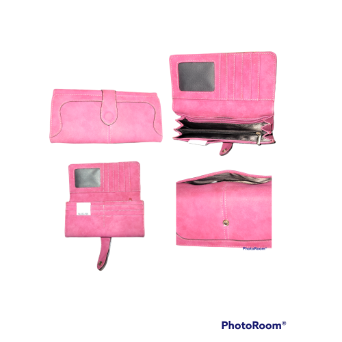 Pink Leather Wallet Pocketbook Multi Pocket Snap Closure