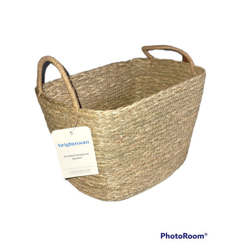 Bright room braided seagrass basket 11" high by 10" wide by 11" deep