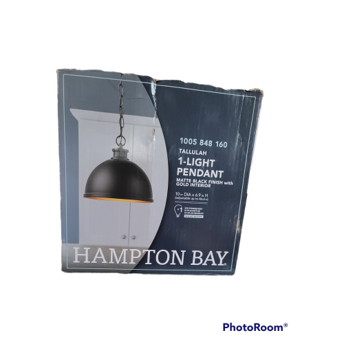 Hampton Bay Talullah 1-Light Matte Black Pendant Lighting with Gold Interior