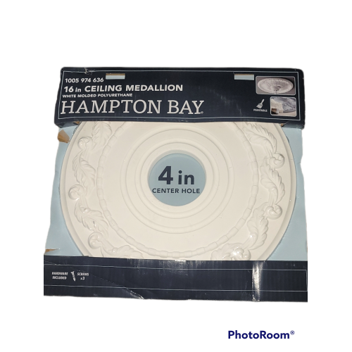 Hampton Bay 16" ceiling medallion white molded polyurethane 4" center hole paintable