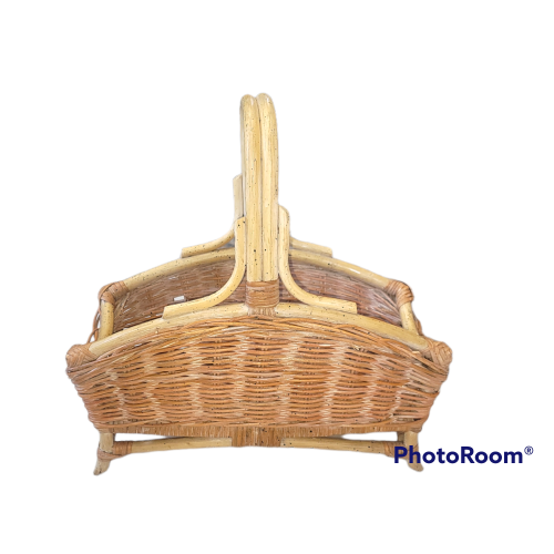 Large Heavy Duty Wicker and Bamboo Storage Tote Basket 18" H x 18" L x 7" W