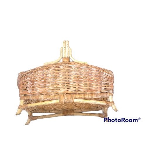 Large Heavy Duty Wicker and Bamboo Storage Tote Basket 18" H x 18" L x 7" W