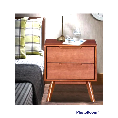 Mid Century Modern Style Wooden Nightstand With Angled Legs,