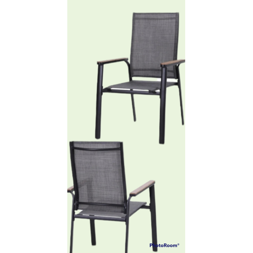 PHI VILLA Padded Textilene Patio Dining Chairs, Set of 2 PHI VILLA SKU: PV-321 Style: Wood-look-Arm Chairs -stackable