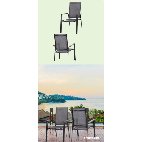 PHI VILLA Padded Textilene Patio Dining Chairs, Set of 2 PHI VILLA SKU: PV-321 Style: Wood-look-Arm Chairs -stackable