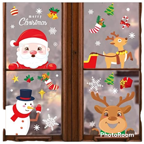  328 PCS Christmas Decorations Snowflake Window Clings Snowflakes Stickers, White Snowflake Ornaments, Snowman, Santa Claus and Reindeer Decals for Glass, Xmas Decals Decorations