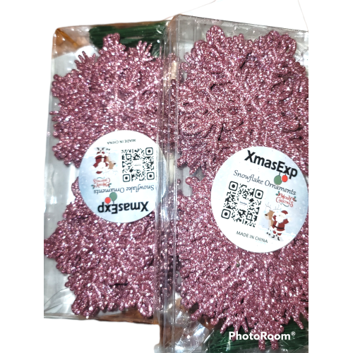 60 Pink Glitter Snowflake Ornaments 2 packs of 30 Brand New