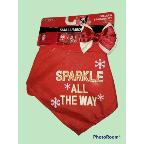 Sparkle Collar and Bandana Set with Bow Size Medium Brand New