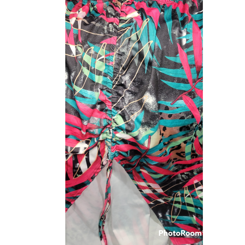 Tropical Side Slit Scrunch Maxi Skirt Size M/L 