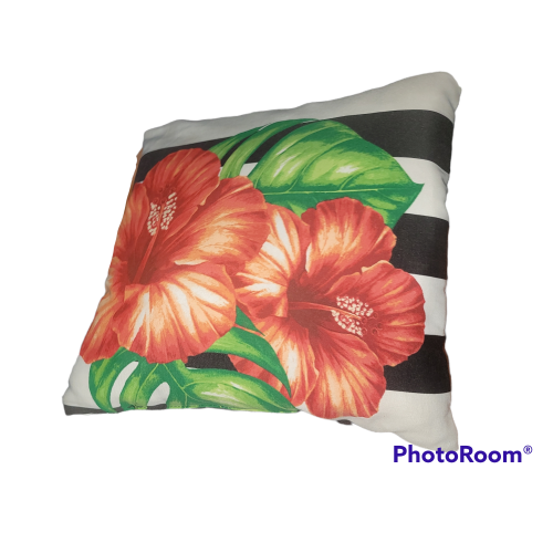 Hibiscus and Stripe Throw Pillow