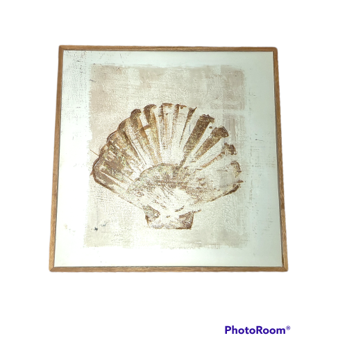 Seashell Painting with Mettalic Undertones 18" x 18" wood framed canvas 