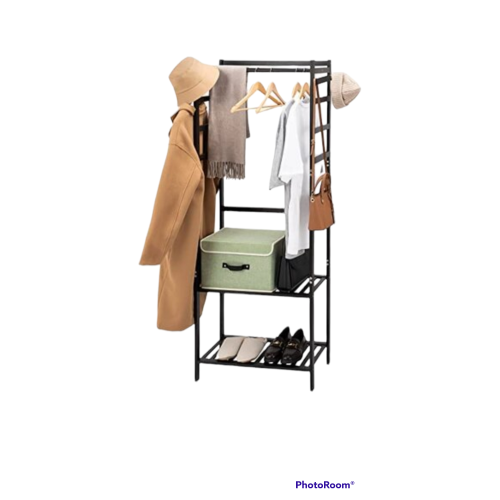 Ultrahaus Entryway Hat and Coat Rack, 3-in-1 Design Hall Tree with Shoe Storage, 2-Tier Storage Shelves for Boxes, Bags and Shoes