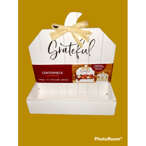 "Grateful" Pumpkin Wooden Centerpiece, Wall Shelf, Cutlery Holder 