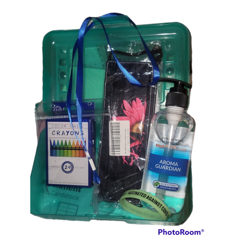 Back to School Bundle Hand Sanitizer, Mask, 24 pack Crayons, Snap Case, Band