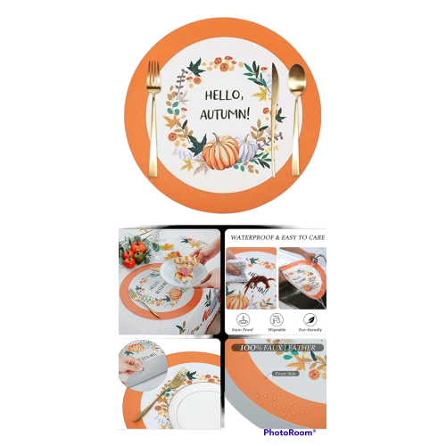 Hello Autumn 4 Pack Heavy Duty Faux Leather Placemats 