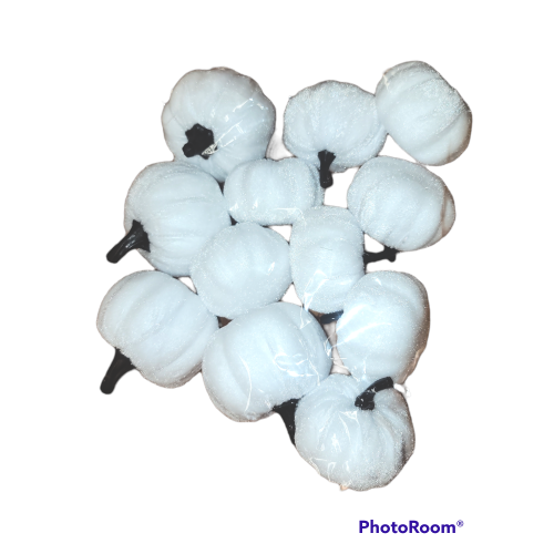 STOYRB 12Pcs White Mini Velvet Pumpkins DIY Handmade Fake Pumpkins Mini Foam Pumpkin Artificial Vegetables for Halloween Thanksgiving Decor, 3 Sizes,210617XU04-5-L-10043-1539443322,12 Pcs, 3 Sizes